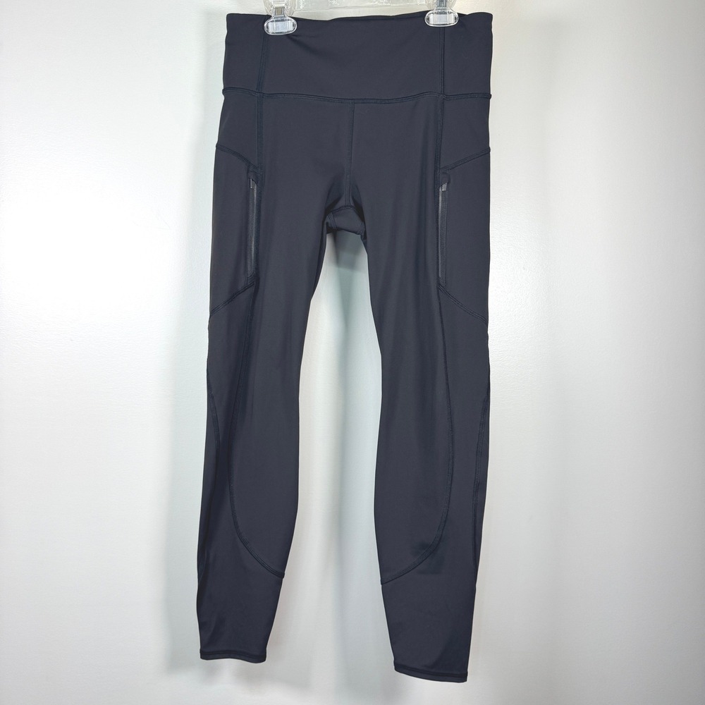 Athleta Rainier Legging Med Black Lined Zip Pockets Running Cold Weather Tight